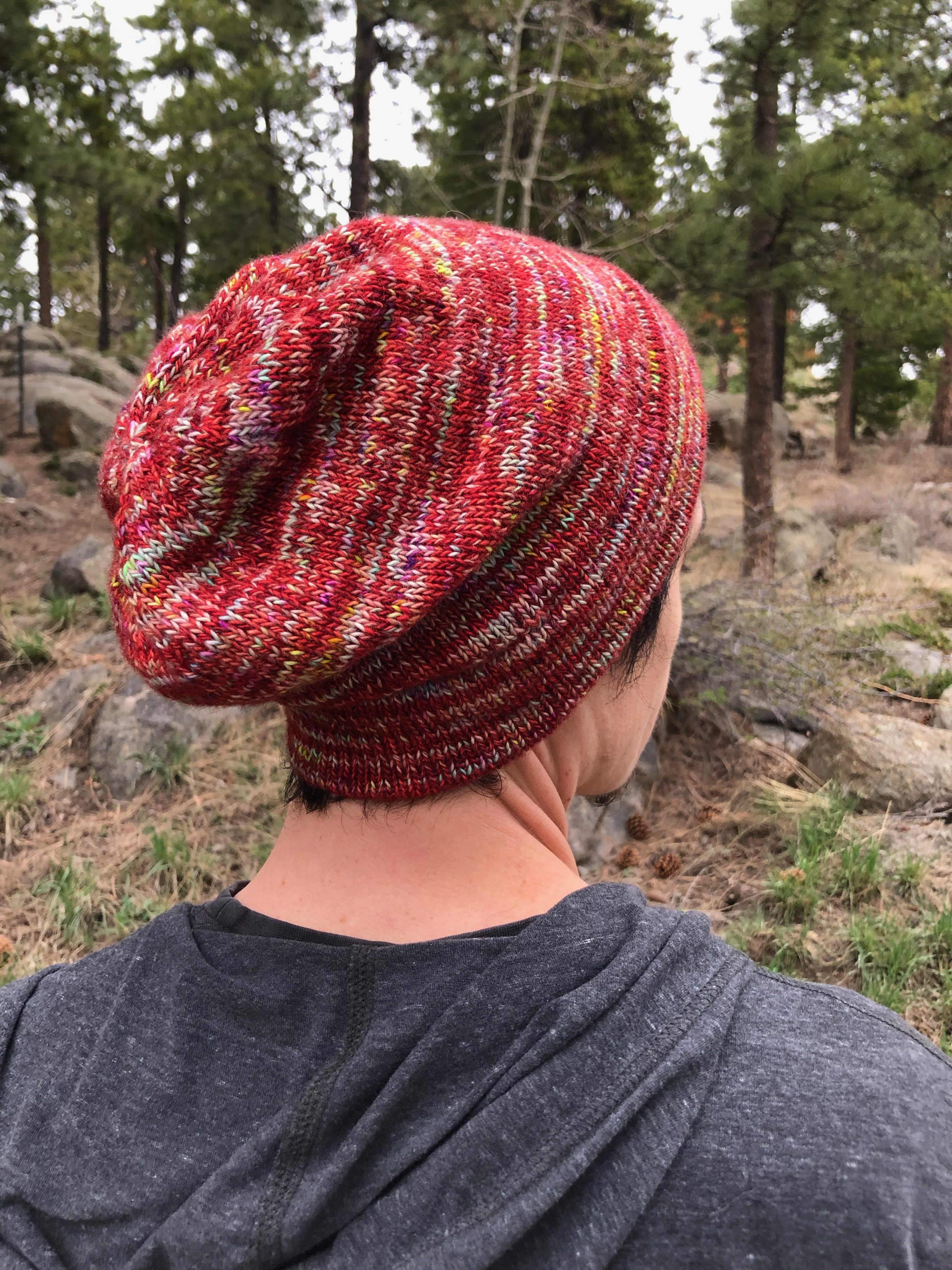 red knitted beanie